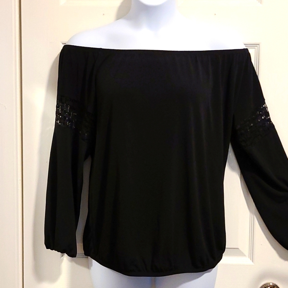 Lane Bryant, black, 3/4 sleeve, blouse with lace detail on sleeves.  Size 14/16
